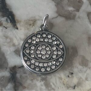 Oxidized Stainless Steel Cz. Evil Eye Pendant, Charm